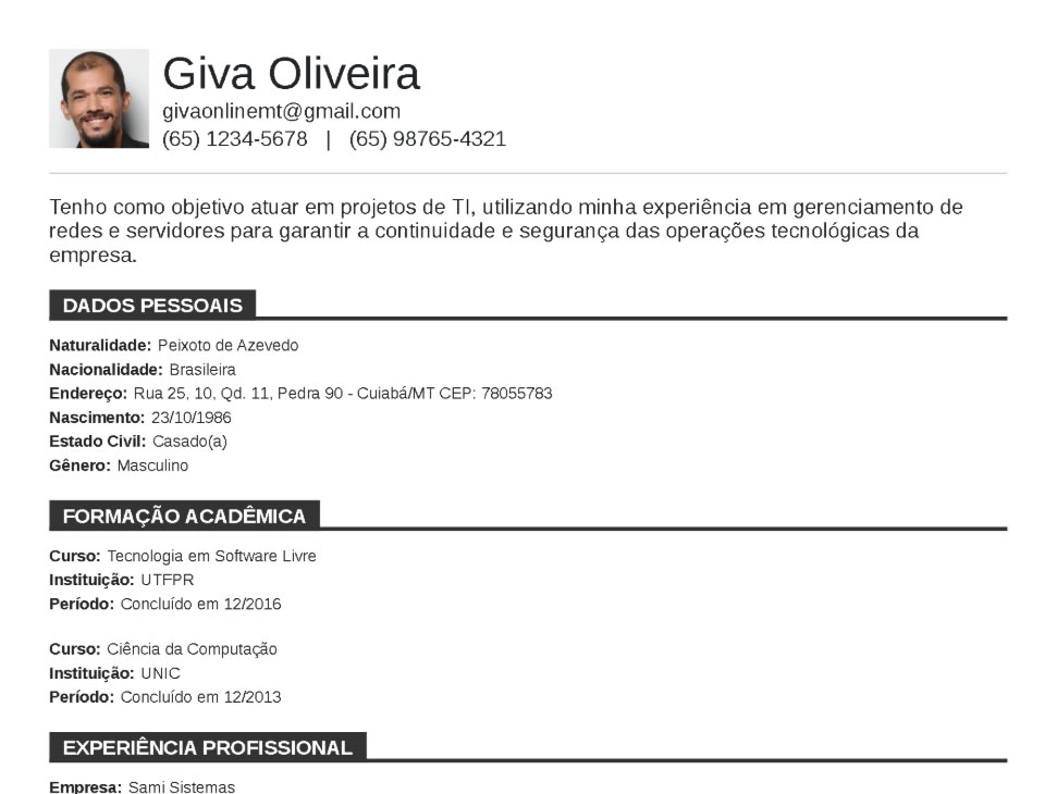 O que inclui o currículo simples?